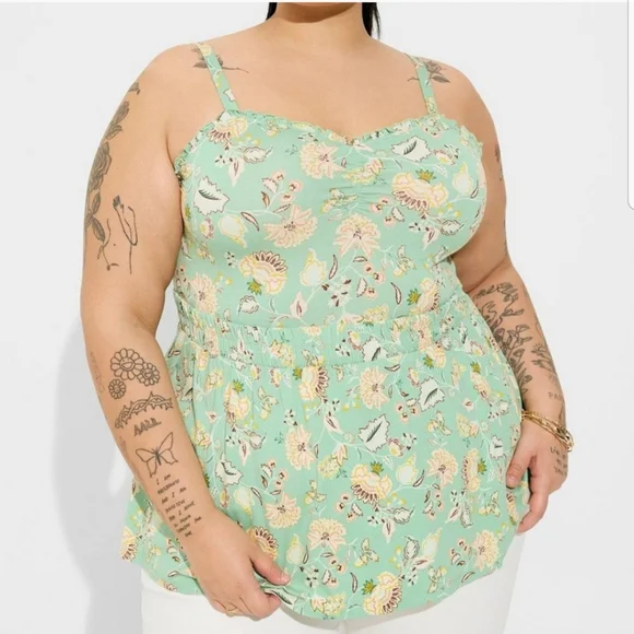 Torrid Sweatheart Ruched Babydoll Sleeveless Top In Hemlock Greet Size 4x - Picture 1 of 14